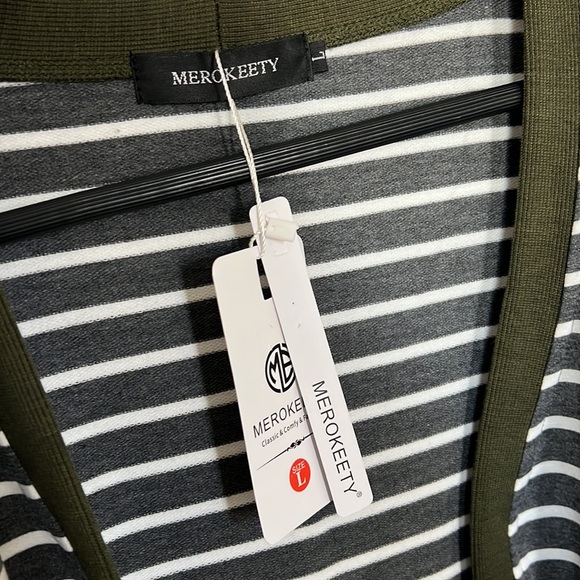 Merokeety Olive green trimmed grey and white stripes - Picture 4 of 6
